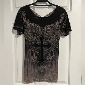 Affliction T-shirt short sleeved w/ detailed open back